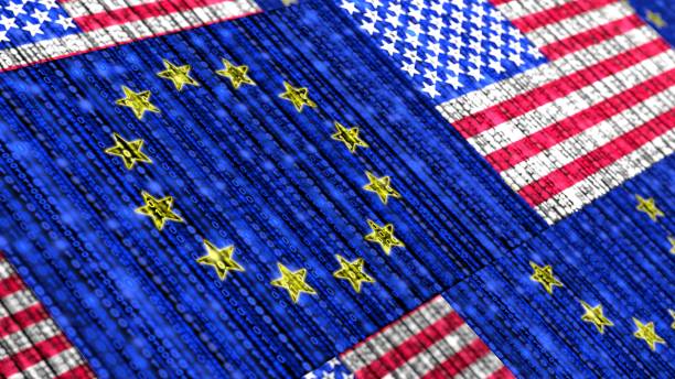 Drapeaux US et EU accord RGPD